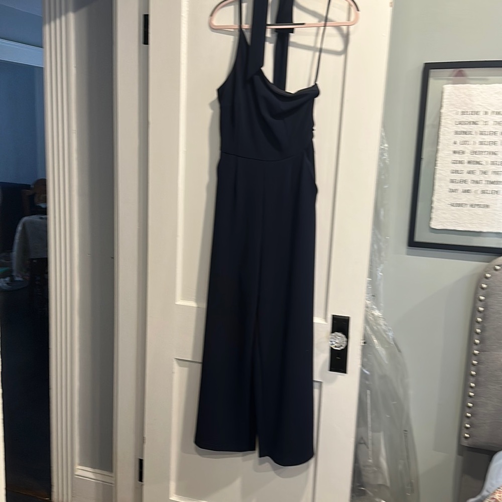 One shoulder navy jump suit ankle length